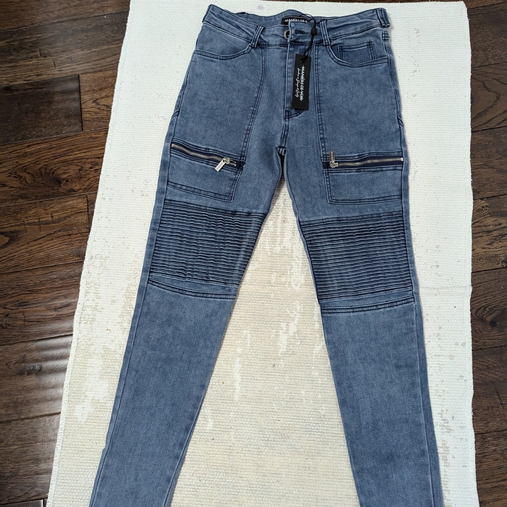 Blue Moto Style Skinny Jeans